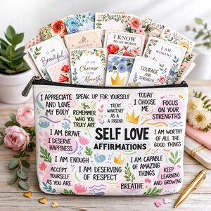 Self Love Affirmations Cosmetic Pouch + 20 Affirmation Cards